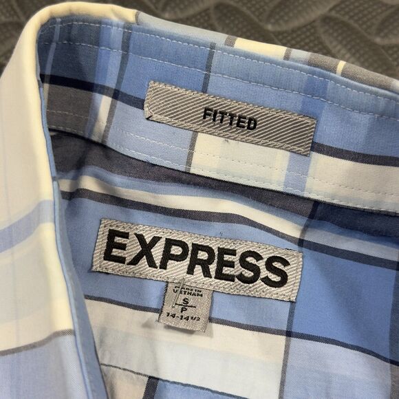 Express Dress Shirt Mens S White Plaid Fitted Comfort Detailed Pockets Button Up - Picture 4 of 7